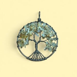 Copper Tree of Life Pendant with Brown Crystals